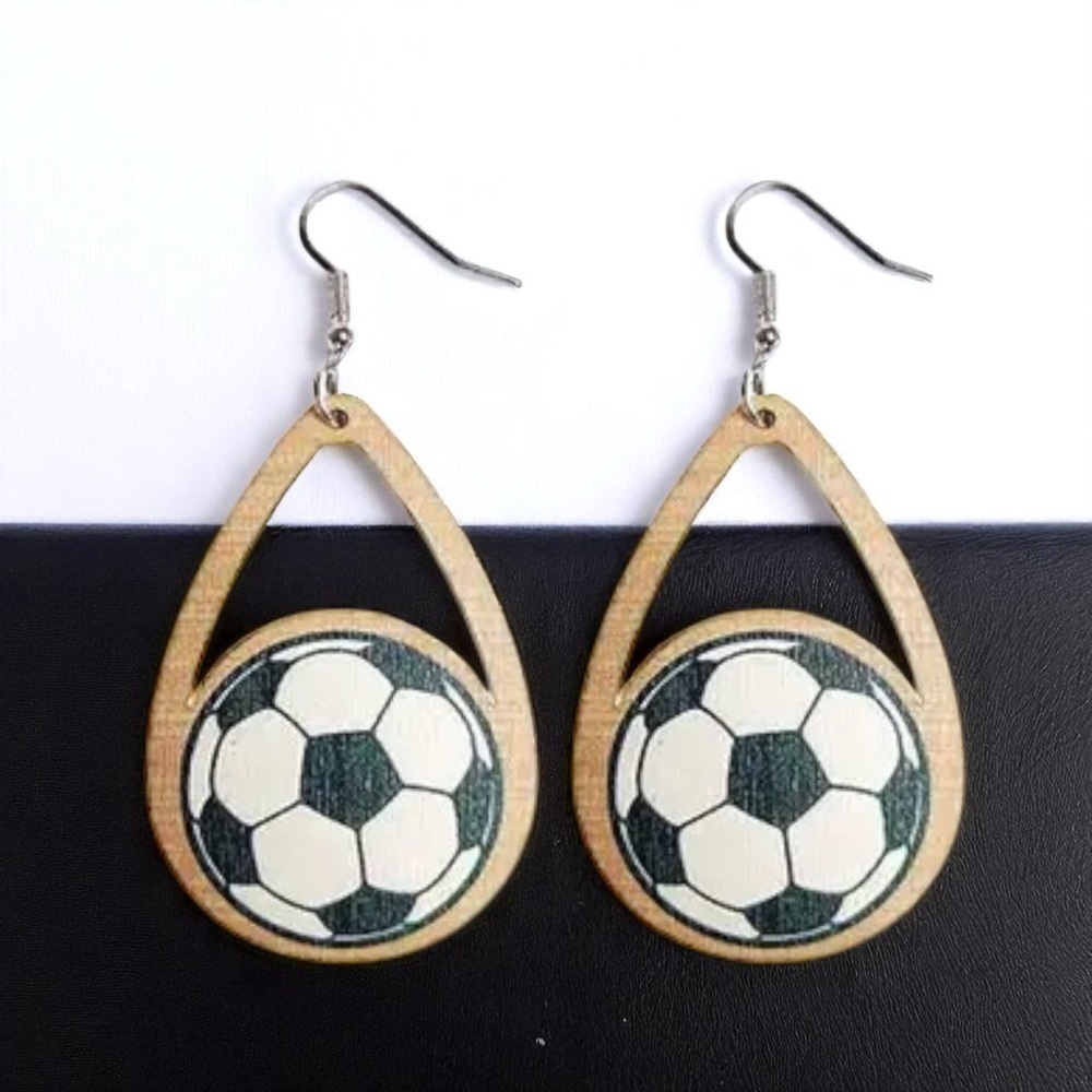 Score a Goal with Style! Wooden Soccer Dangle Earrings ⚽️ NWT Sports Gift